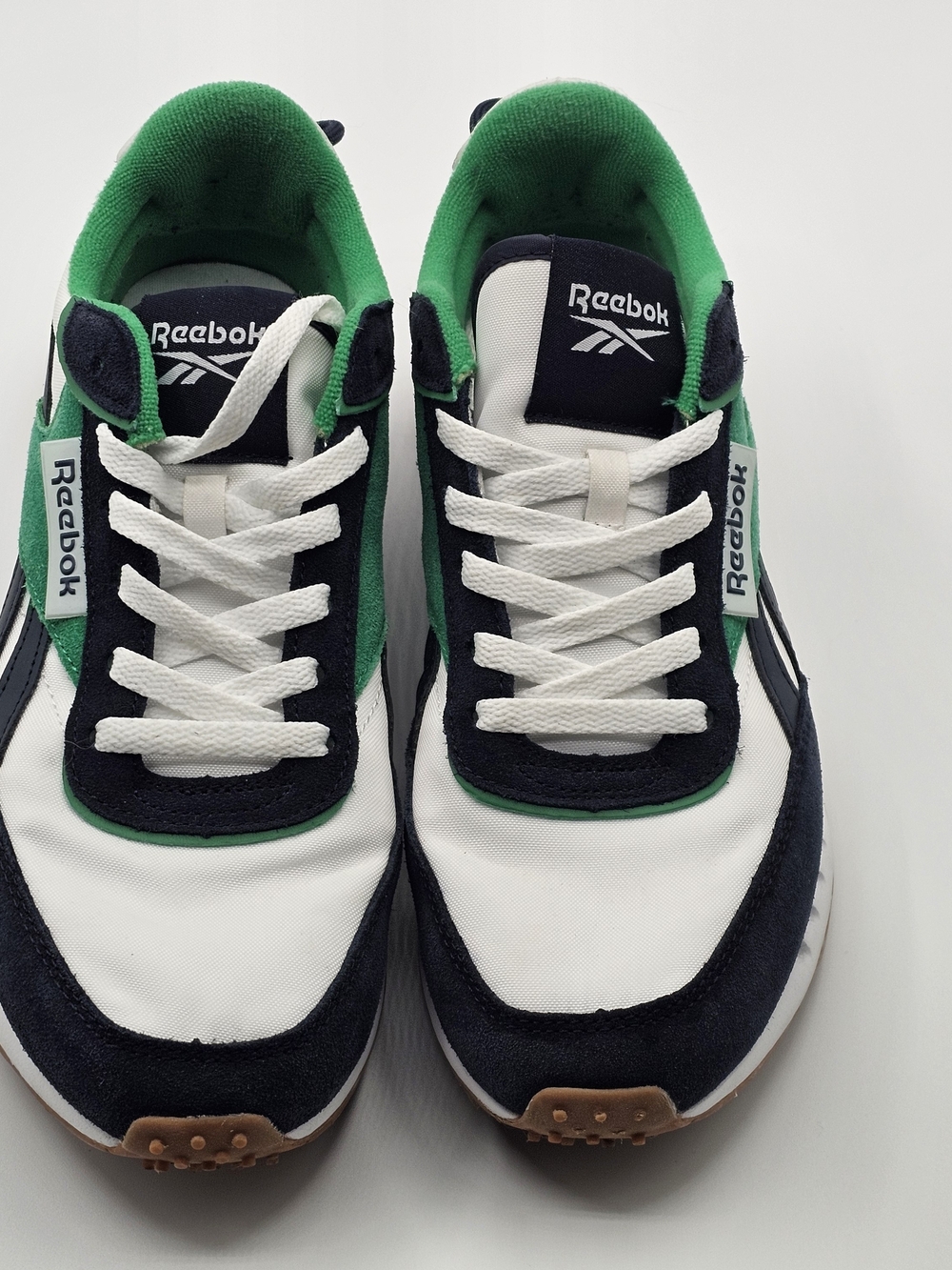 Reebok Fort Racer Classic Mens 8.5 Sneakers White Green Navy Ortholite Comfort - Picture 2 of 10